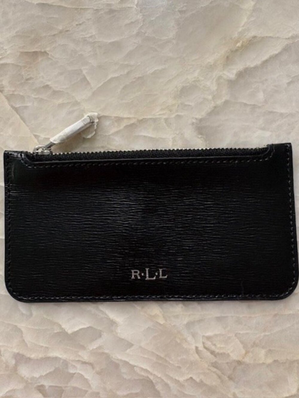 Lauren Ralph Lauren Zip Coin Wallet Purse Pouch Black Cow Leather 6"W x 3"H NWOT - Picture 3 of 9
